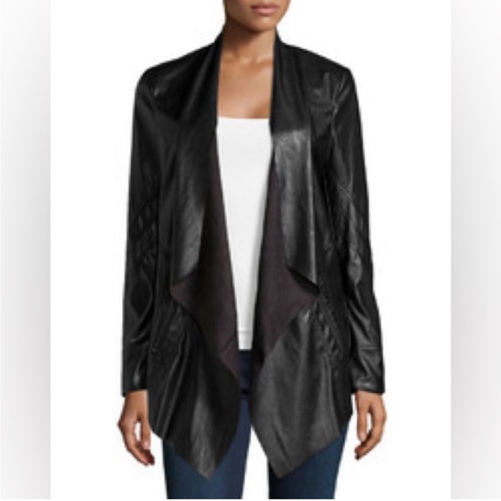 Super Sexy Black Faux Leather Drape Jacket by Vakko Sport